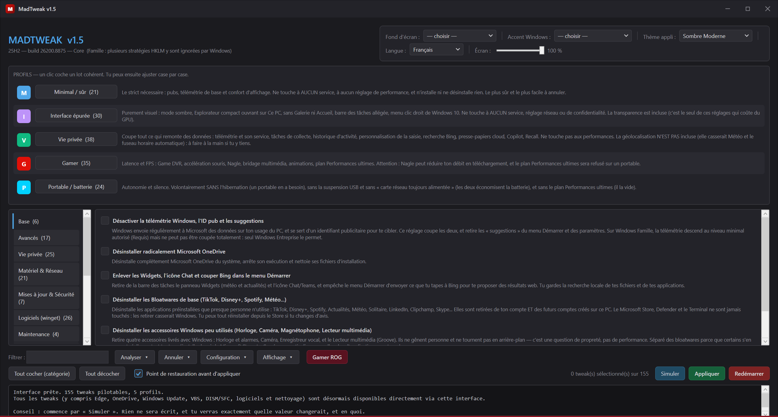 L'interface de MadTweak
